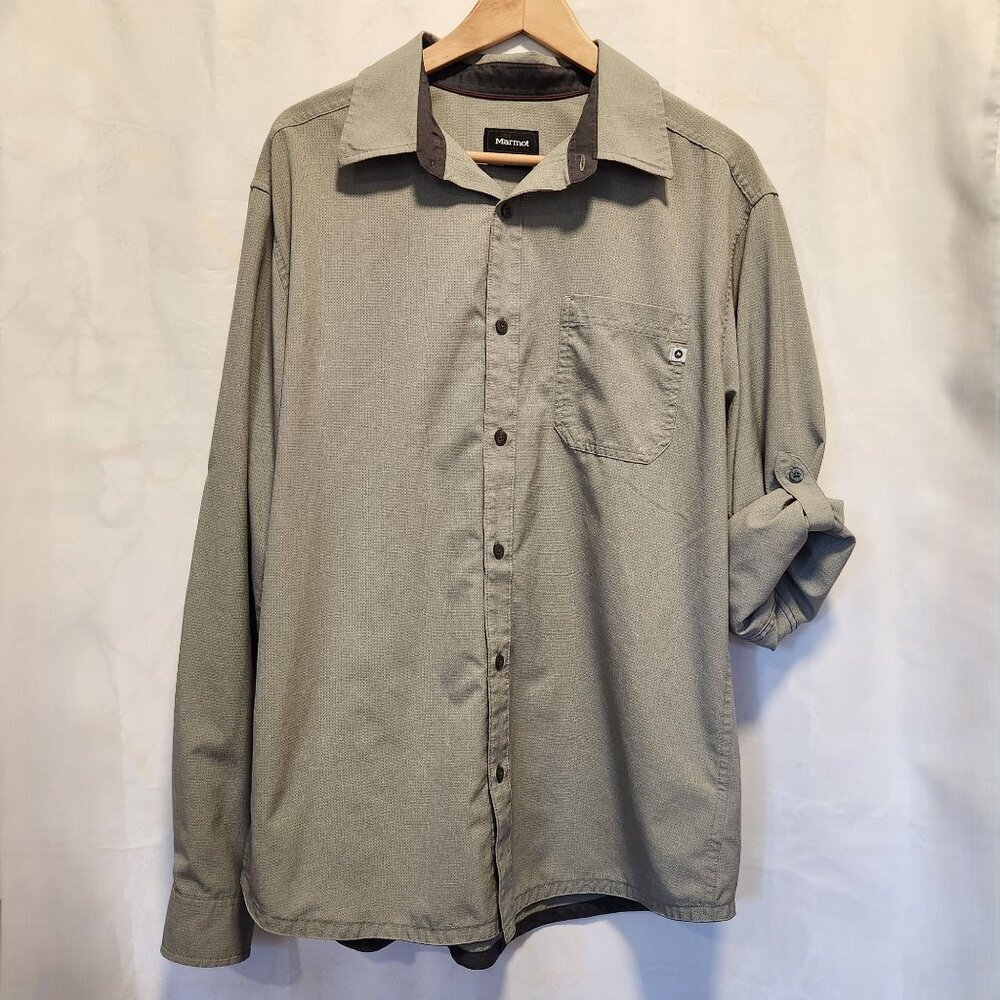 Marmot Lightweight Button Up Shirt Men's XL Gray Roll Tab Sleeves Airflow Vented